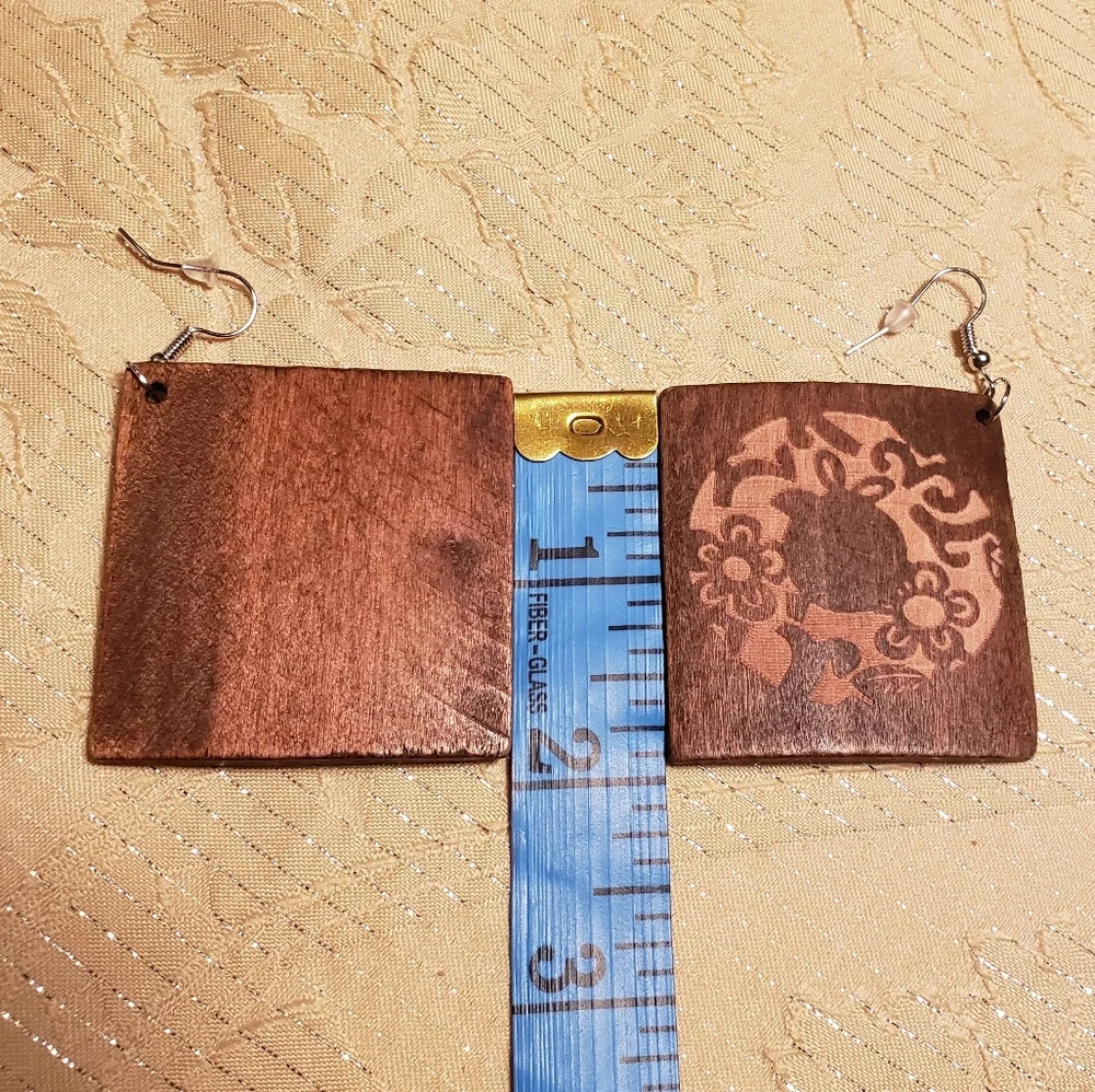 Carved Wood Boho Chic tribal Exotic Earrings